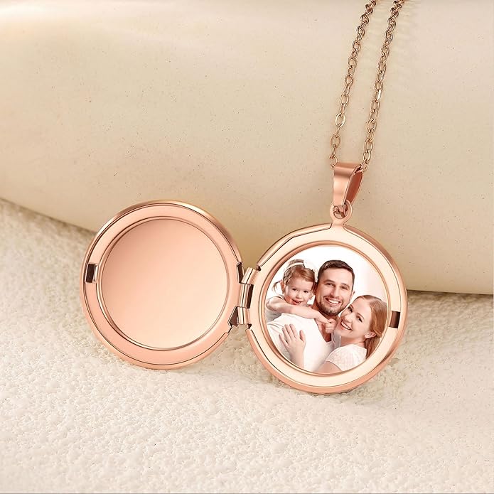 PHOCKSIN Personalized Locket Necklace for Women Photo Necklace with Customized Picture Birth Flower Birthstone New Years Gifts for Women