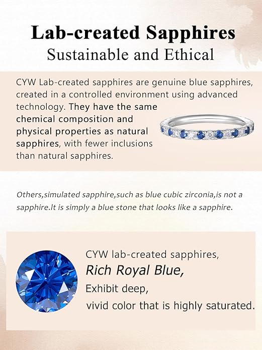 CYW Moissanite Sapphire Ruby Emerald Hand Setting Full Eternity Rings for Women, Solid 925 Sterling Silver, Stackable Ring, Wedding Birthday Valentines Anniversary Mothers Day Ideal Gift for Her