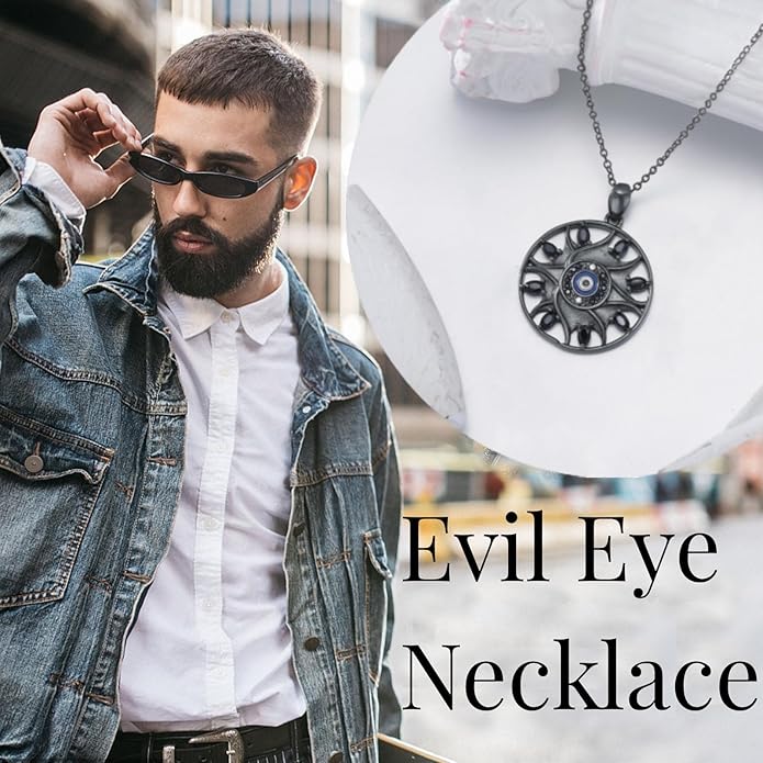 Evil Eye Necklace for Women 925 Sterling Silver, Protection Necklace with Blue Evil Eye Charm, Evil Eye/Lotus Pendant Jewelry, Birthday Christmas Gifts for Her