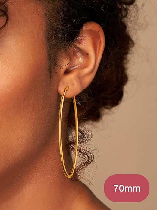 FOCALOOK 14K Gold Plated Lightweight Large Hoops| 2mm Thin Hoop Earrings for Women 30/40/50/70/100mm