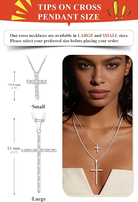 U7 Cross Necklace for Women,Silver/14K Gold Large or Small Cross Necklaces with CZ Diamond,Faith Birthday/Christmas Gift for Her Women Mother Daughter Grandmother