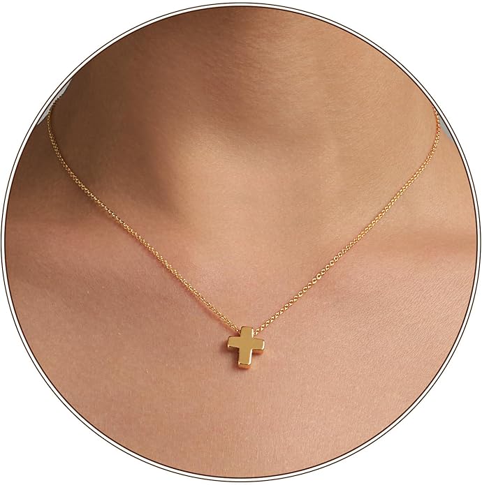 Partm Gold Cross Necklace for Women 14K Plated Dainty Pendant Cross Chain Faith Crucifix Choker Baptism Necklace for Women Trendy Religious Jewelry Hypoallergenic