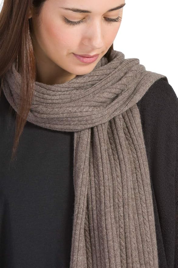 Fishers Finery Women's Cozy Cashmere Cable Knitted Winter Scarf | Black Label Box