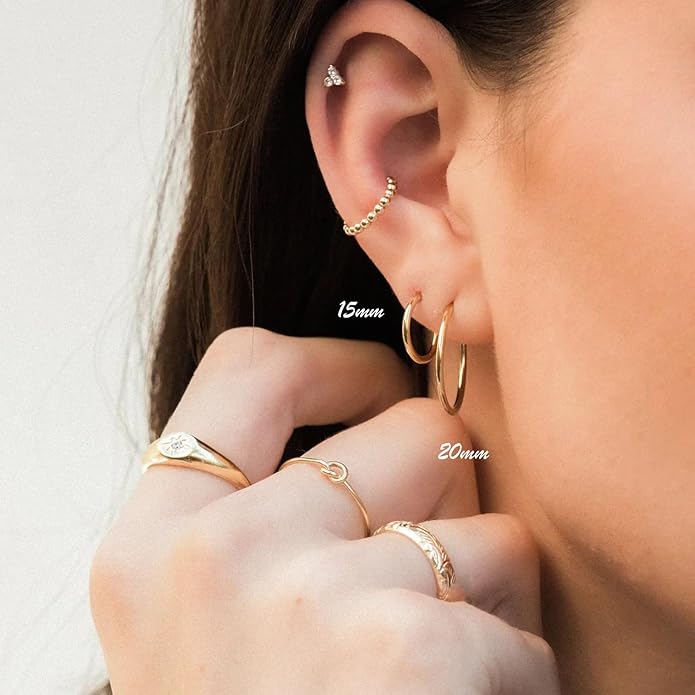 Minimalist Hoops for Women - 14K Gold Open Huggie Hoop Earrings, Hypoallergenic Tiny Hoops in Gold and Silver (Set of 1-5 Pairs)