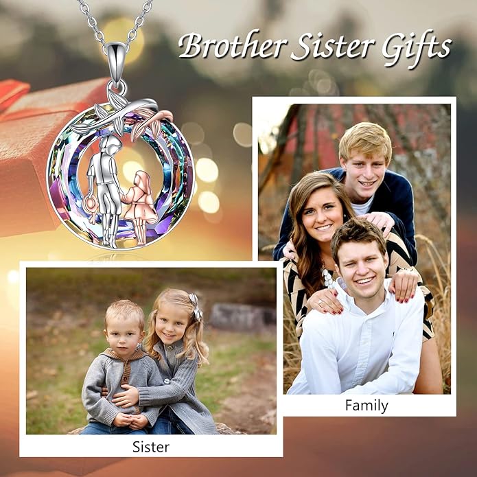 AOBOCO Gifts for Sister 2 3 Sisters Necklace for Women Sterling Silver Sister Crystal Pendant Jewelry Birthday Christmas Gifts for Friend Female Friendship Lasts Forever