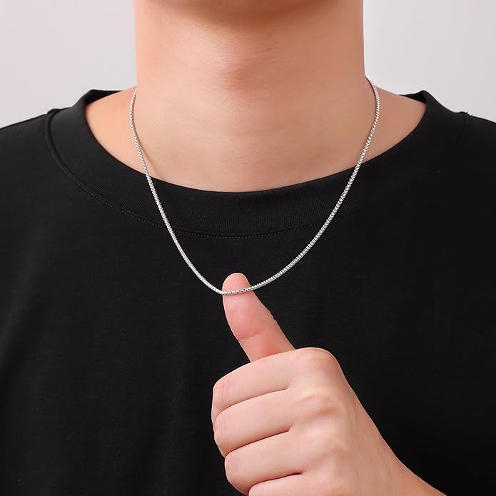 Fiusem Box Chain for Men, Silver Tone/14K Gold Plated/Black Stainless Steel Necklace for Men and Women, Width 2/2.5/3/4/5mm, Length 18-28 Inches