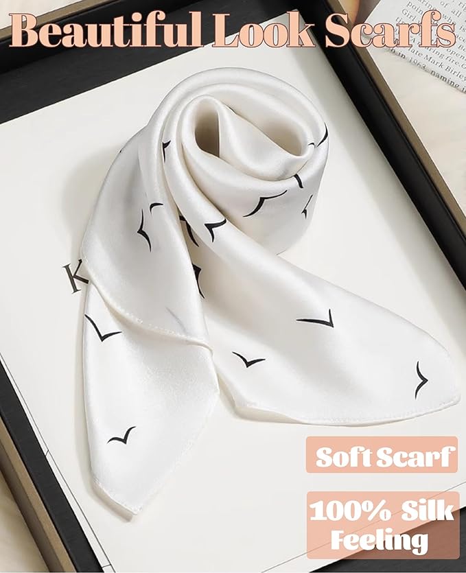 kcctoo 27.5" Mulberry Silk Feeling Head Scarf Women's Fashion Square Neck Satin Scarfs for Bag Hair Scarves Gift