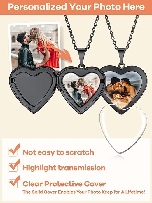 Supcare Locket Necklace That Holds Pictures-Engraved Photo Pendant Custom Jewellery Gifts for Men Women (with Jewellery Gift Box)