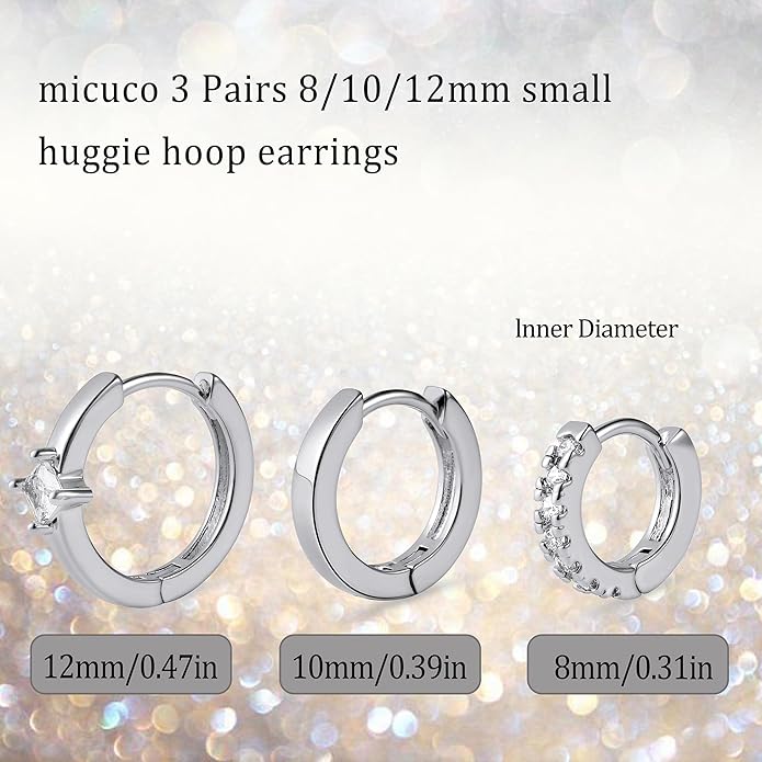 micuco 3 Pairs Small Hoop Earrings Set for Women, 14K Gold Plated Huggie Hoop Earrings for Men, Tiny Cartilage Hypoallergenic Earring Set