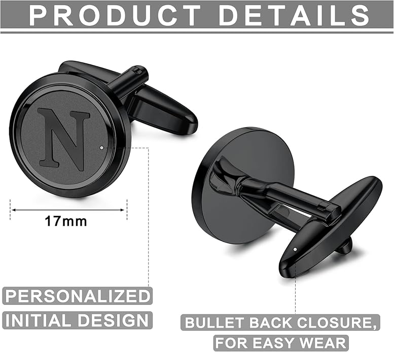 LOYALLOOK Initial Gold Cufflinks for Men Gold Cuff Links Personalized Copper CuffLinks Letter Cufflinks Gift for Groom Husband Father