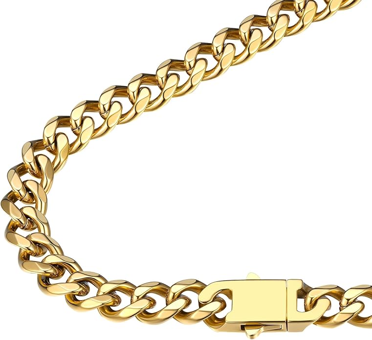 FindChic Cuban Link Chain for Men, 6/9/12mm Necklace Chain, Black/Gold Plated/Stainless Steel Necklace, Hypoallergenic & Tarnish-Proof Men's Jewelry Hip Hop Accessories, 18-30" Length Options