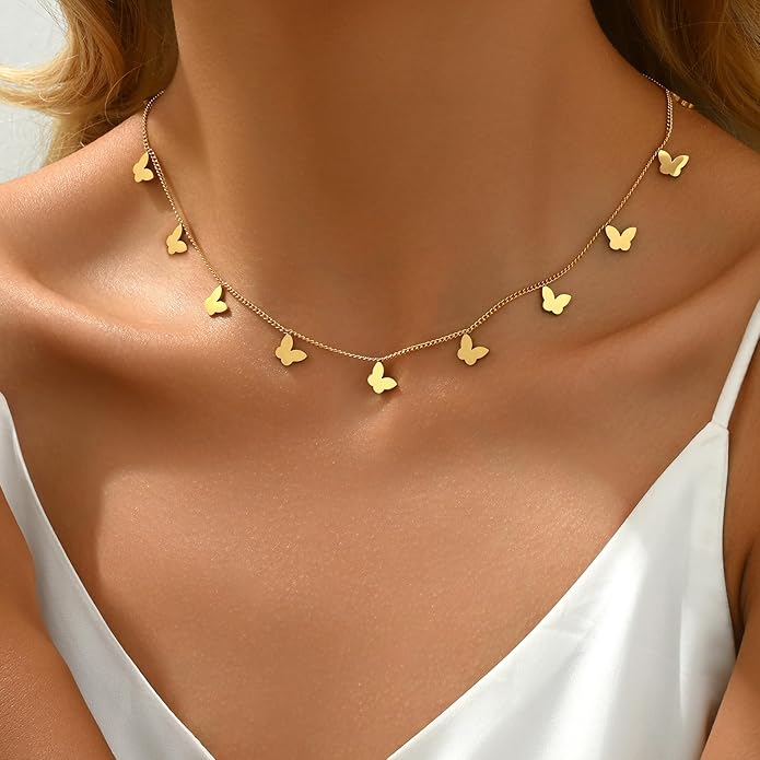 Gold Chain Necklace for Women 18K Gold Plated Stainless Steel Necklace Dainty Star Cross Heart Choker Chains Simple Delicate Minimalist Trendy Jewelry