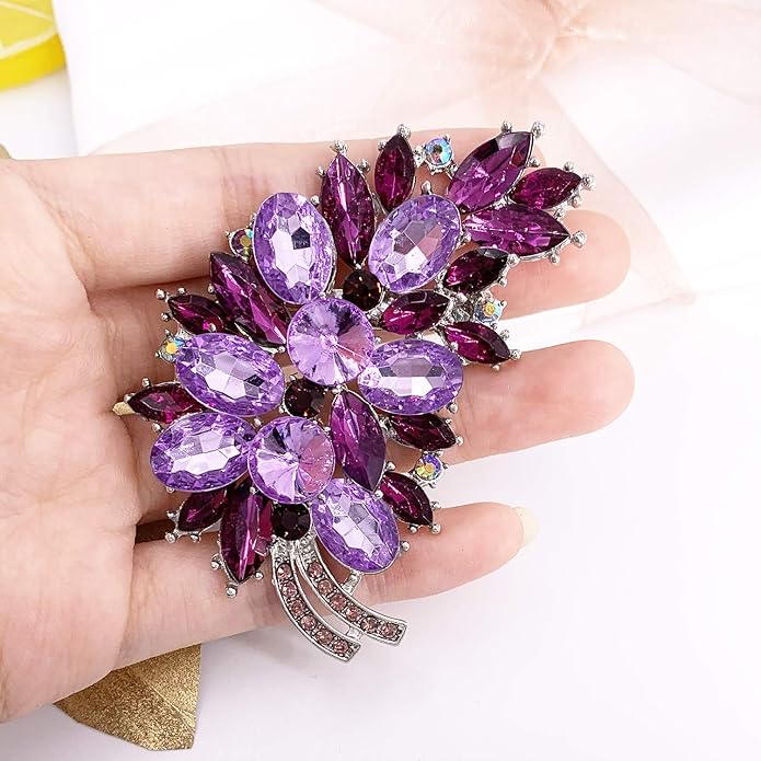 LAXPICOL Vintage Green Austrian Crystal Flower Leaf Bouquet Clusters Large Big Brooch Pin for Women Gold Tone