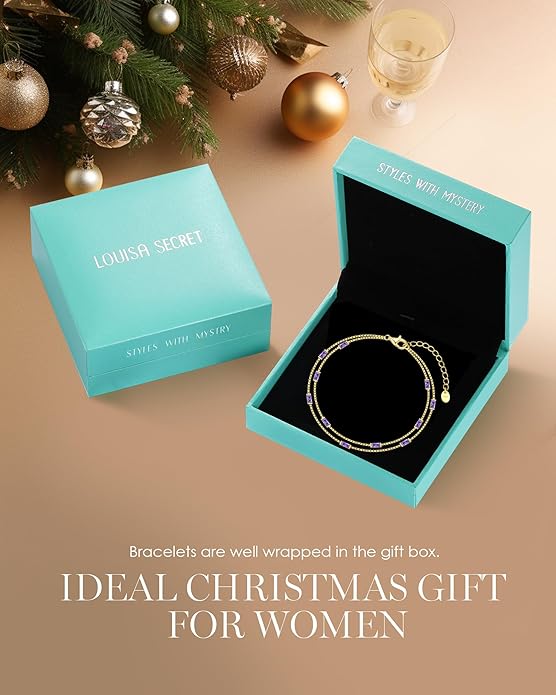 LOUISA SECRET Birthstone Bracelets for Women, 925 Sterling Silver Dainty Simple Women Charm Link Bracelet, Birthday Anniversary Jewelry Gifts for Women Wife Mom Her
