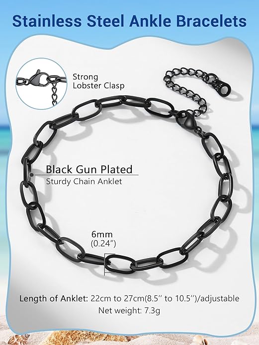 PROSTEEL Stainless Steel Chain Anklets for Women, Silver/Gold Tone, Ankle Bracelets Hypoallergenic, 8-10.5 Inch Adjustable, Come with Box