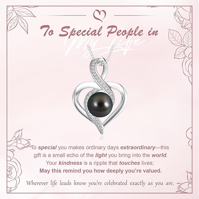 Tahitian Black Pearl Necklace Infinity Gifts for Women Wife Wedding Birthday Anniversary Jewelry Valentines Christmas Day Gifts 925 Sterling Silver