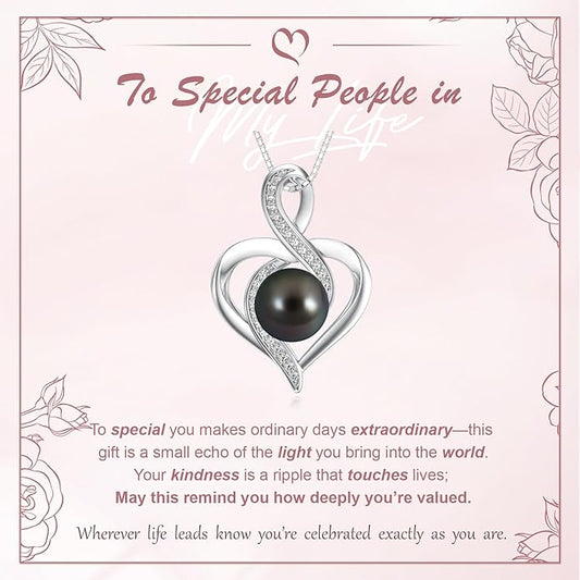 Tahitian Black Pearl Necklace Infinity Gifts for Women Wife Wedding Birthday Anniversary Jewelry Valentines Christmas Day Gifts 925 Sterling Silver