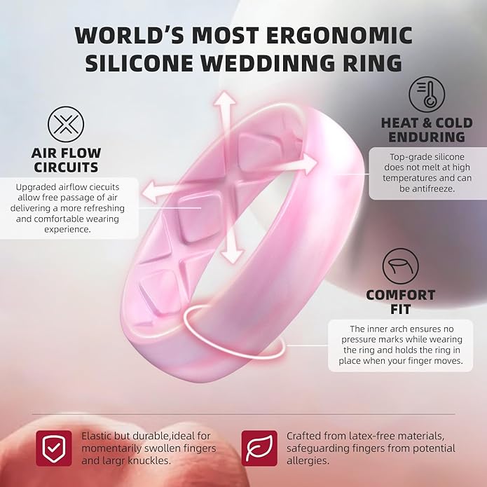 Egnaro Women's Bridal Rings Sets, 6mm Wide, 2mm Thick, Silicone Wedding Rubber Band with Half Size, Inner Arc Ergonomic Breathable Design