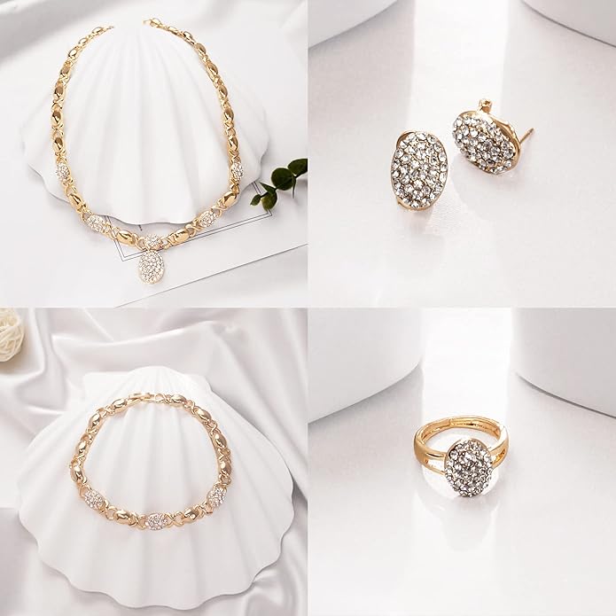 Gold Jewelry Sets for Women 18K Gold/Silver Filled Jewelry Necklace Set Wedding Bridal Fashion Jewelry Sets Women Accessories Bracelets Earrings and Rings Sweetheart Gifts