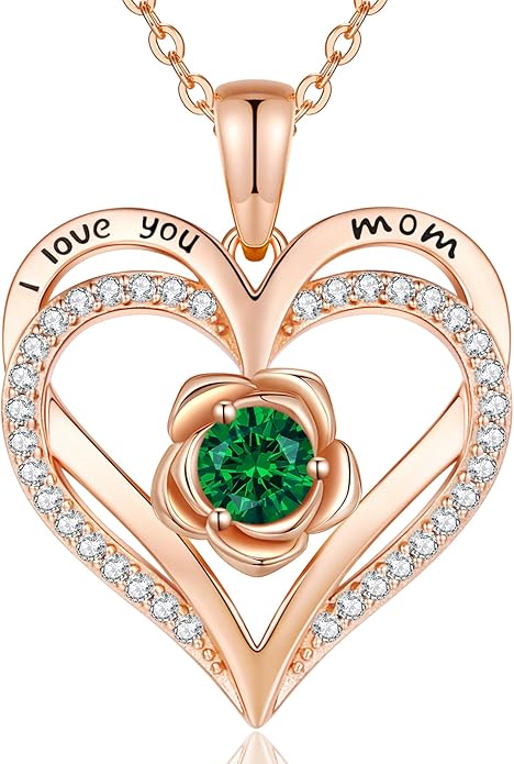 CDE Christmas Gifts for Women S925 Silver Rose Gold Heart Birthstone Necklaces for Women，Ideal Anniversary or Birthday Jewelry Gifts for Wife Girlfriend Her