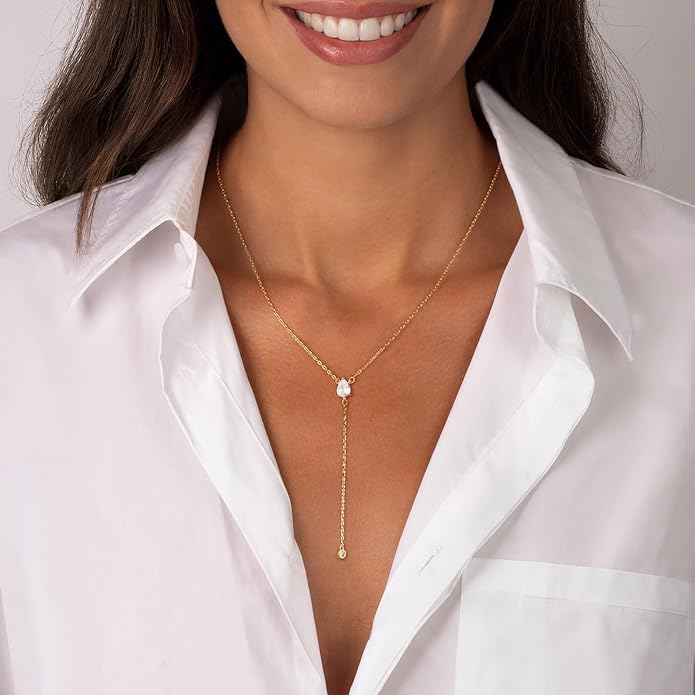 Lariat Necklace for Women, Dainty 14K Gold/Silver Plated Long Necklaces for Women Trendy Simple Layered Y-Shaped Drop Pendant Necklace Adjustable Gold Jewelry Gifts For Her Christmas Stocking Stuffer