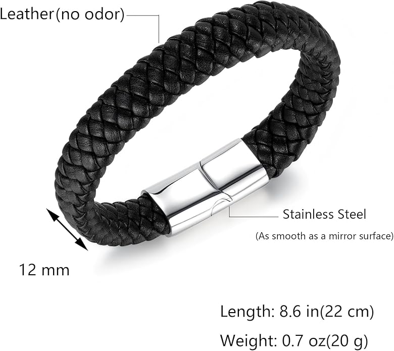 Italian Handmade Genuine Leather Bracelets for Men Stainless Steel Clip, Men's Casual Genuine Multi-layer Cuff Bracelet, Bracelet Gift for Real Men