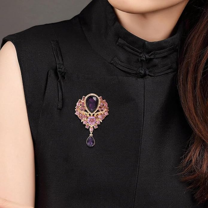 WCRAZYE Rhinestone Bridal Brooch for Women Delicate Sparkly Crystal Bouquet Flower Teardrop Brooch Pin Elegant Large Gorgeous Bouquet Brooch Pin Clothing Hat Bag Accessories Christmas Wedding Bridal Birthday Jewelry