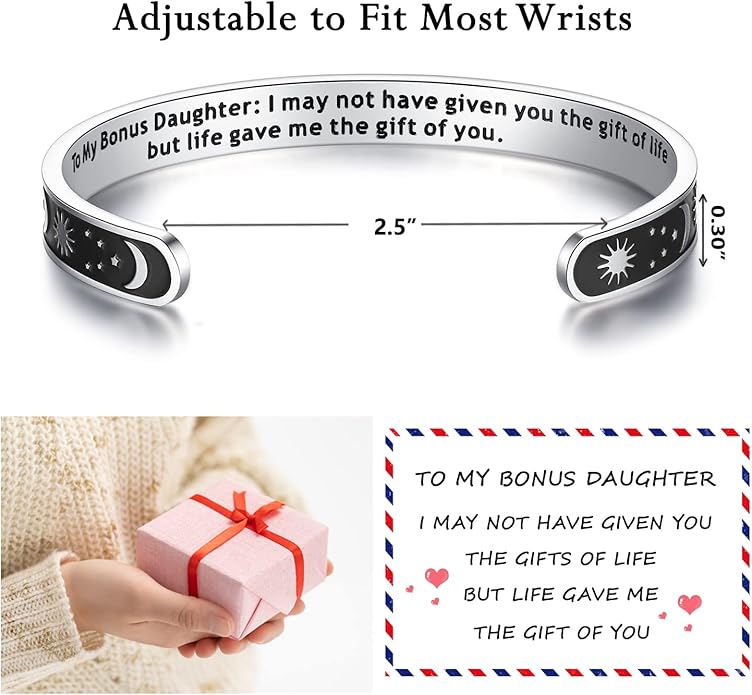 TONY & SANDY Inspirational Bracelets for Women Teen Girls Personalized Gifts for Daughter Granddaughter Mom Sister Friends Stainless Steel Engraved Cuff Birthday Easter Christmas