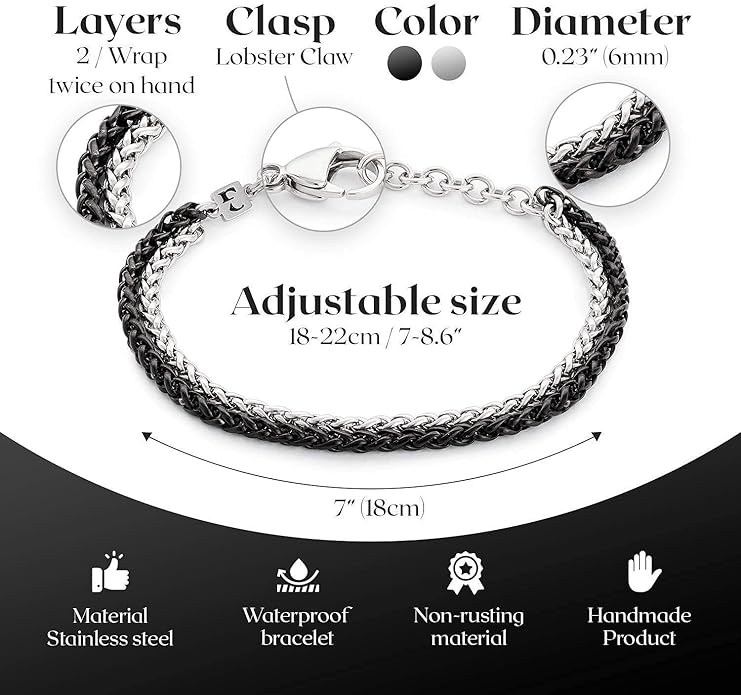 Galis Mens Bracelet Dvir - Stainless Steel for Men, Non Tarnish Rope Chain Bracelets, Stylish Birthday, Gift for Men, Dad, Husband, Boyfriend