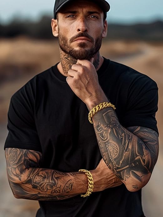 FaithHeart Mens Stainless Steel Cuban Link Bracelet - 5/7/9/12mm Width 7.5"/8.3"/9" Black/Silver/Gold Plated Heavy Duty Wrist Chain Bracelet Hip Hop Jewelry Birthday Gifts for Him