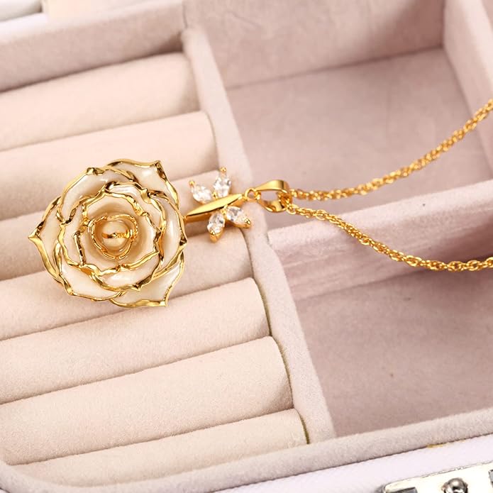 AliveRose Real Rose Gold Dipped Necklace Gifts for Women, 24K Gold Dipped Rose Pendant Necklace Jewelry Mothers Day Anniversaries Birthday Christmas Special Occasions Gifts for Her Mom Wife