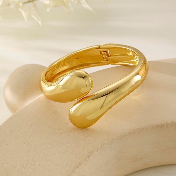 Bangle Bracelets for Women | 14K Gold Plated Trendy Wide Bracelets | Hinged Arm Cuff Bangles Chunky Bracelet for Women