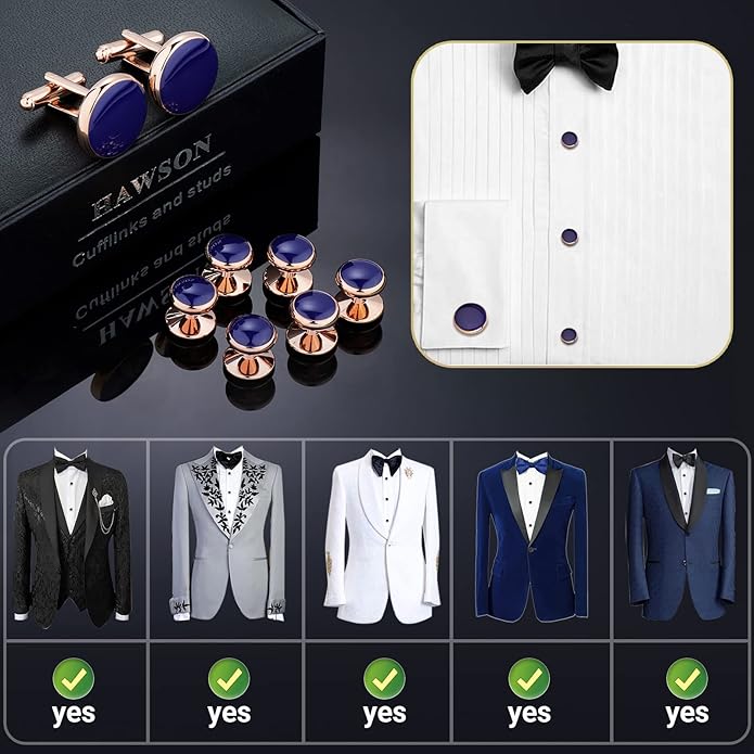 HAWSON Men’s Cufflinks and Tuxedo Studs Set with Gift Box; Men’s Jewelry or Accessories Suitable for Black Suit White Shirts Vest and Red Bow tie on Wedding or Anniversary and Birthday