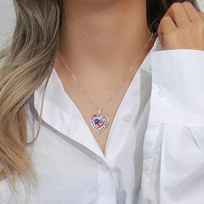 Iefil Birthstone Necklace for Women - Sterling Silver Birthstone Necklace Anniversary Birthday Gifts for Her Wife Mom Daughter