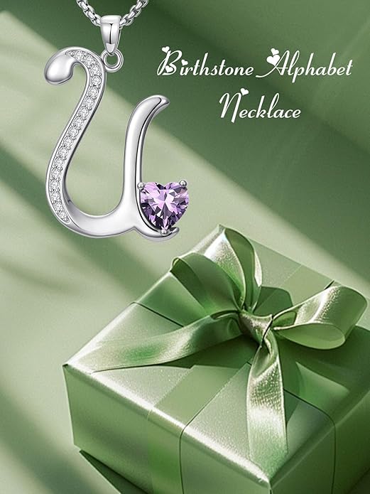 Christmas Gifts for Women Alphabet A to Z Initial Birthstone Pendant Necklaces for Women - 18k White Gold Plated Personalized Name Jewelry Valentine Mothers Day Birthday Gifts for Women Her Girlfriend