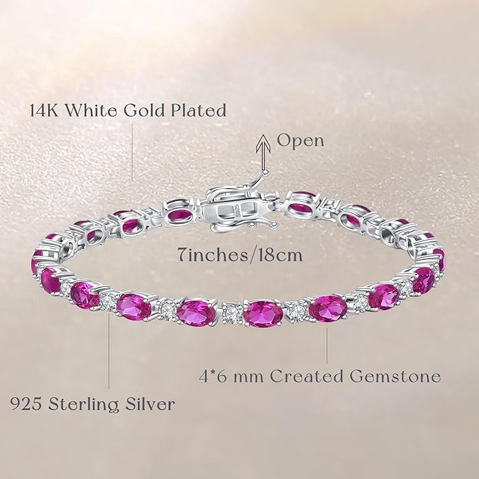 FANCIME Birthstone Bracelets Sterling Silver Tennis Bracelets Charm Fine Jewelry Birthday Gifts for Women 7"