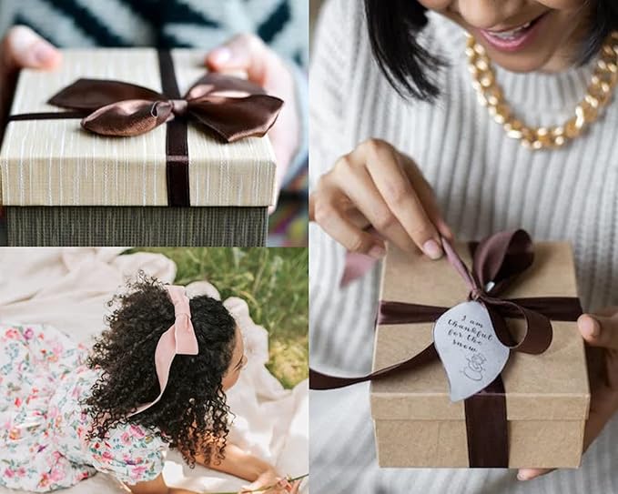 LEEQE Double Face Brown Satin Ribbon 1-1/2 inch X50 Yards Polyester Brown Ribbon for Gift Wrapping Very Suitable for Weddings Party Invitation Decorations and More