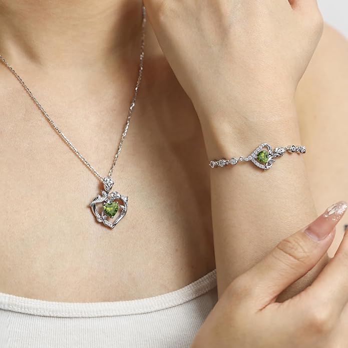 AGVANA Rose Birthstone Necklace for Women Sterling Silver Rose Flower Heart Necklace Fine Jewelry Anniversary Birthday Gifts for Women Wife Mom Her, Length: 18"+2"