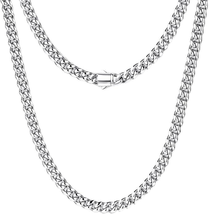 MUSECLOUD Gold Cuban Link Chain for Men Mens Stainless Steel Miami Curb Chains Necklace 5/8mm Thick Real Gold/Silver/Black Plated Diamond Cut Non-Tarnish Jewelry Trendy Christmas Gifts 18-26 Inch