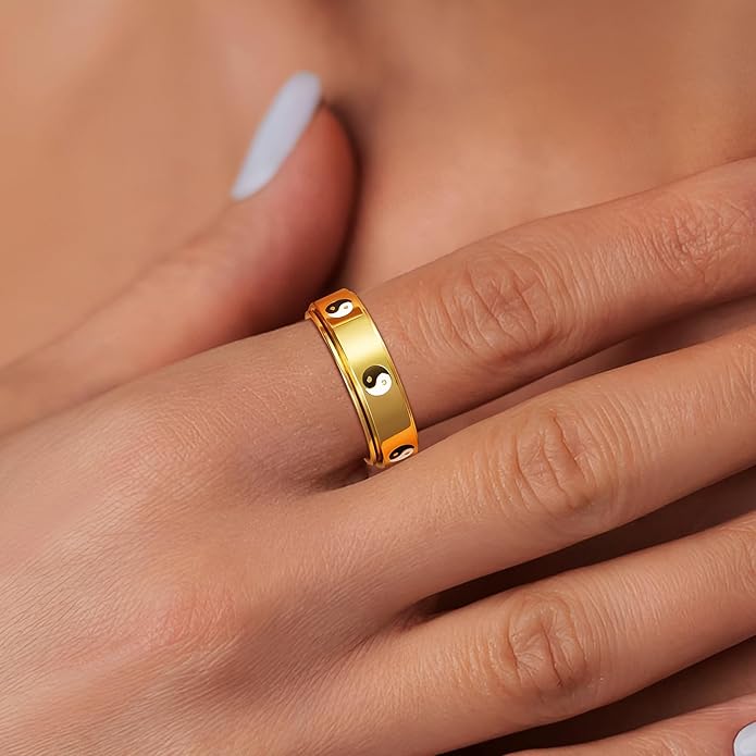 Evil Eye Fidget Ring for Women - 18K Gold Plated Stainless Steel Spinner Rings for Anxiety Relief, Ojo Turco Ring Luck Amulet, Turkish Faith Protection Stackable Jewelry Gift for Women Men