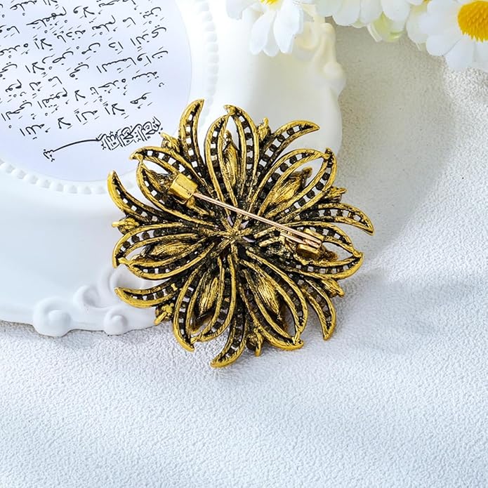 Rhinestone Crystal Flower Brooch Pin for Women,Vintage Multicolor Crystal Floral Lapel Pins Statement Sunflower Brooch Fashion Bride Formal Dress Jewelry