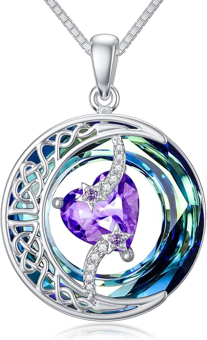 TOUPOP Christmas Gifts Birthstone Necklace 925 Sterling Silver Moon and Star Pendant with Blue Crystal Celtic Moon Jewelry Birthday Gifts for Women Mom Wife Her Daughter