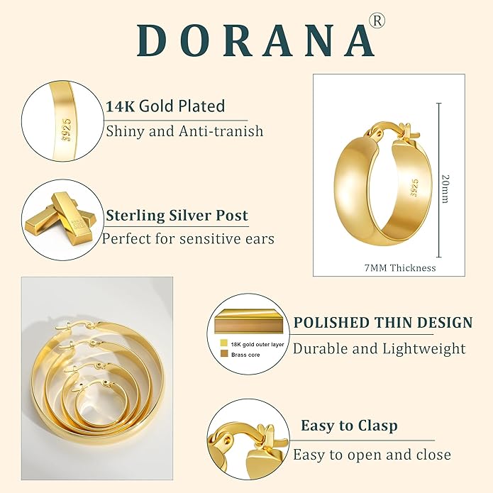 8mm Thick 925 Sterling Silver Hoops Earrings for Women 14K Real Gold Large Hoop Earrings Hypoallergenic and Lightweight Big Hoop Earrings for Women 20/30/40/50/60/70MM