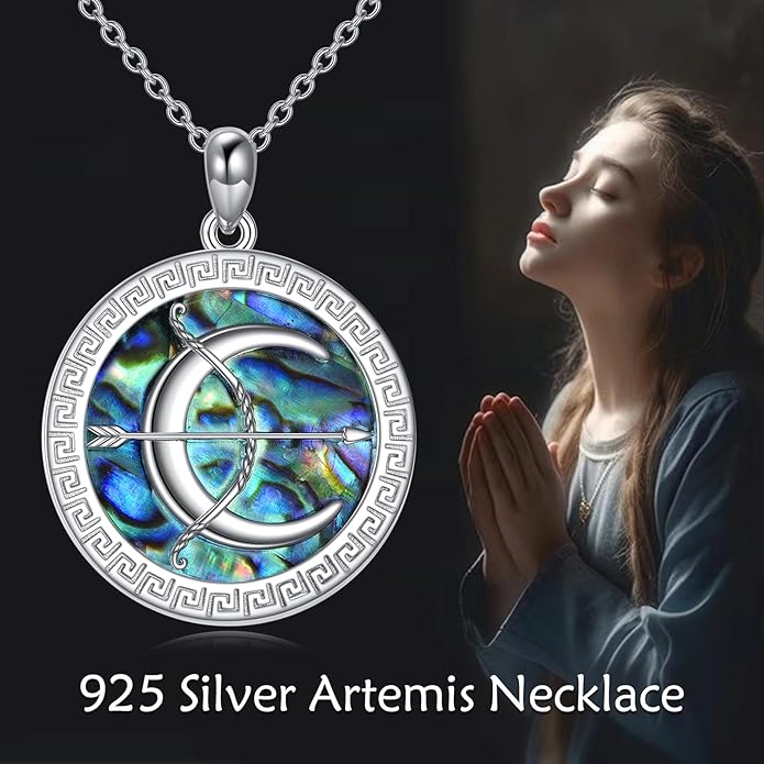 VONALA Artemis's/Poseidon's/Athena's/Weapons Necklace S925 Sterling Silver Plated Abalone Pendant Necklace for Women Men for Women Men