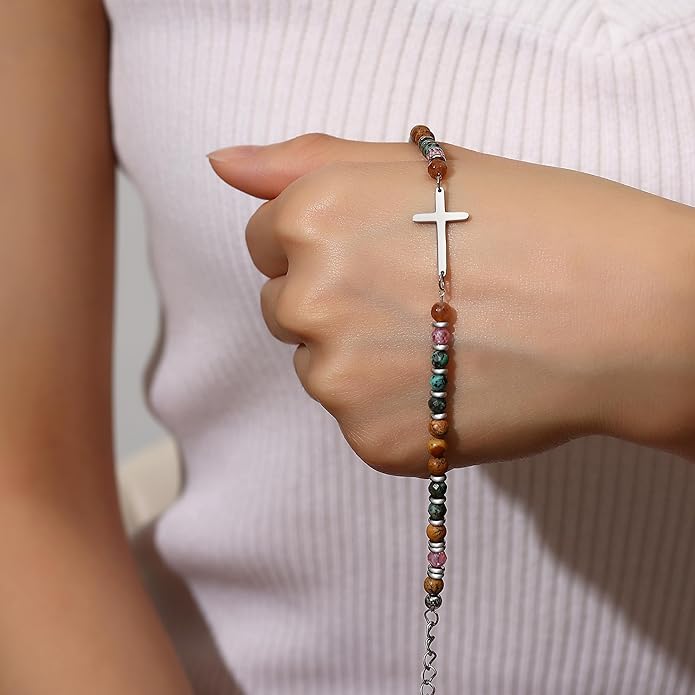 TONY & SANDY Christian Cross Bracelet for Women, Stocking Stuffers for Women, Confirmation Baptism Easter Gifts, Unique Gift for Friends Daughter Mom Sister in Christ on Birthday Christmas