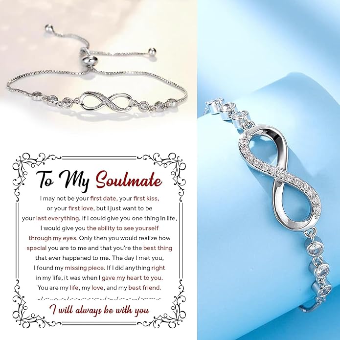 To My Soulmate Bracelet For Women With Heartfelt Message Card & Elegant Box, Bracelet For Girls, Soulmate Birthday, Wedding, Christmas Jewelry Gift From Boyfriend, Husband