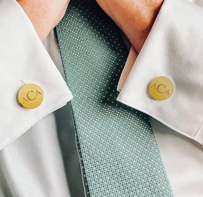 Custom Cuff Links & Personalized Tie Clip Gift Set for Men • Engraved Monogram, Date, Handwriting, Crest, Logo • Father's Day Gift for Dad • Gold, Silver, Black