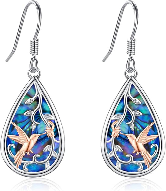 Sterling Silver Tree of Life/Flower/Bee/Animals/Cat/Hummingbird Dangle Earrings Moonstone Turquoise Drop Leverback Earrings Jewelry Gifts