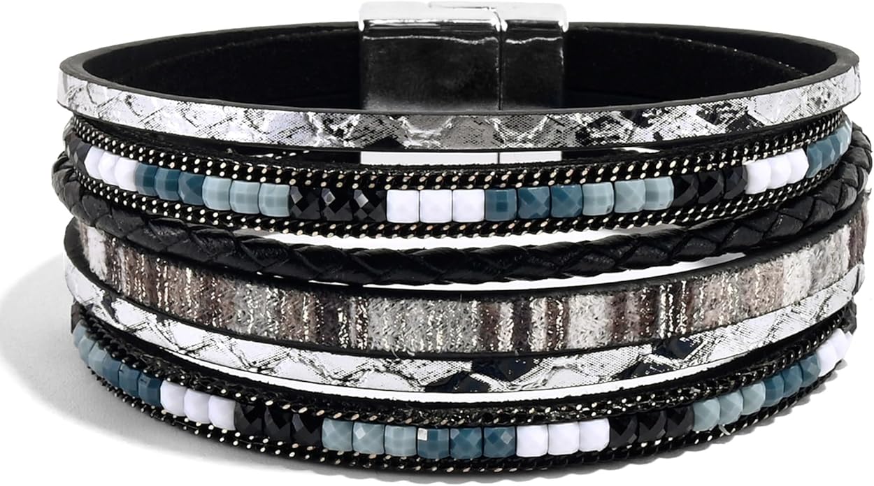 VIBILIA Boho Leather Wrap Bracelets for Women Multi-Layer Bracelets with Strong Clasp Jewelry for Women