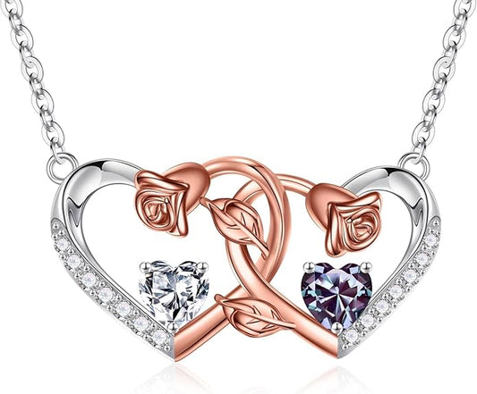 Iefil Chrismas Gifts for Wife - 925 Sterling Silver Rose Birthstone Necklace, Stocking Stuffers for Women Wife Girlfriend Mom